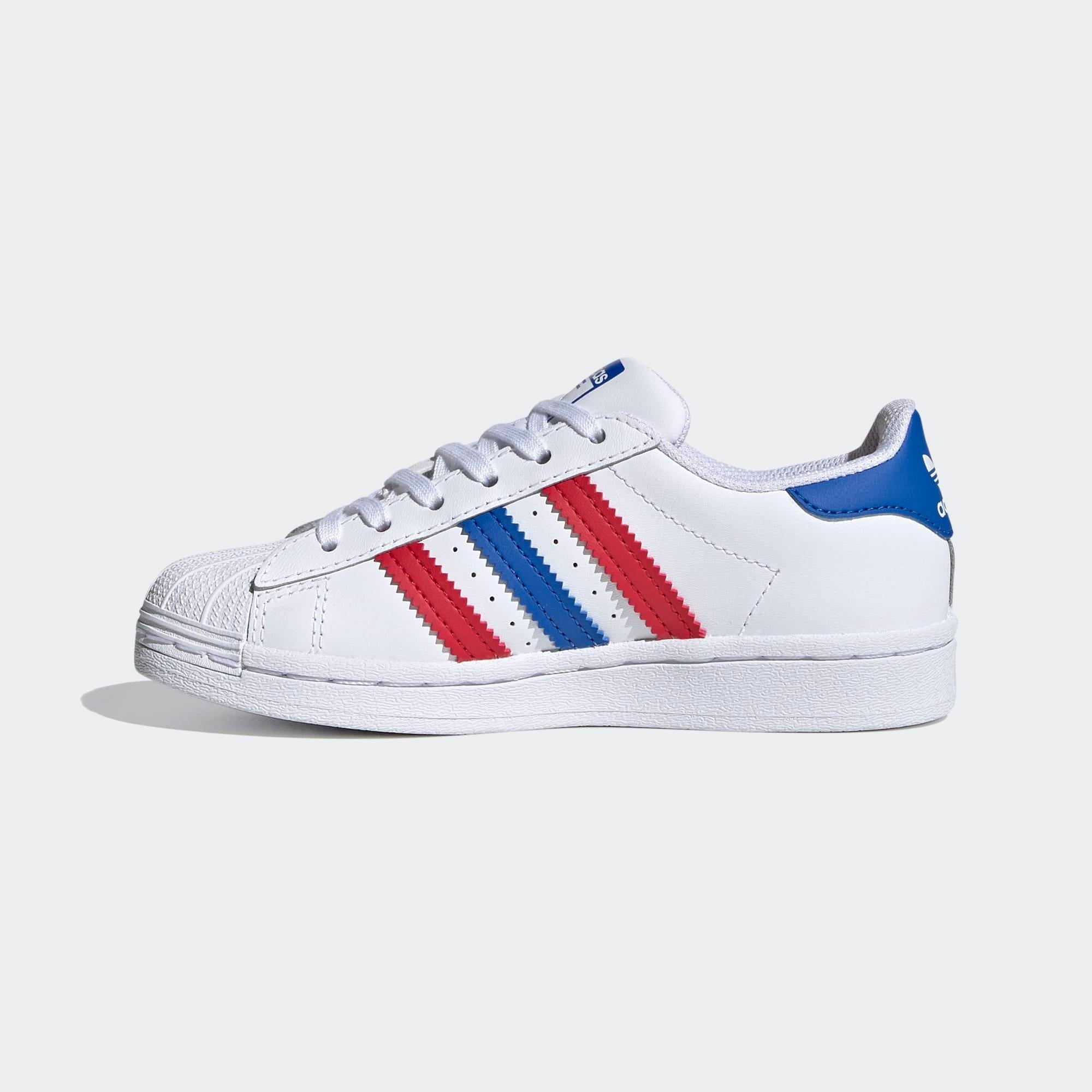 Adidas superstar white and blue stripes best sale